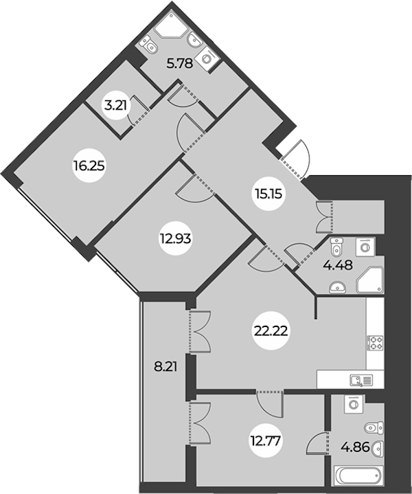 2-комнатная квартира 101.76 м², 3/24 эт., ЖК «Огни Залива»